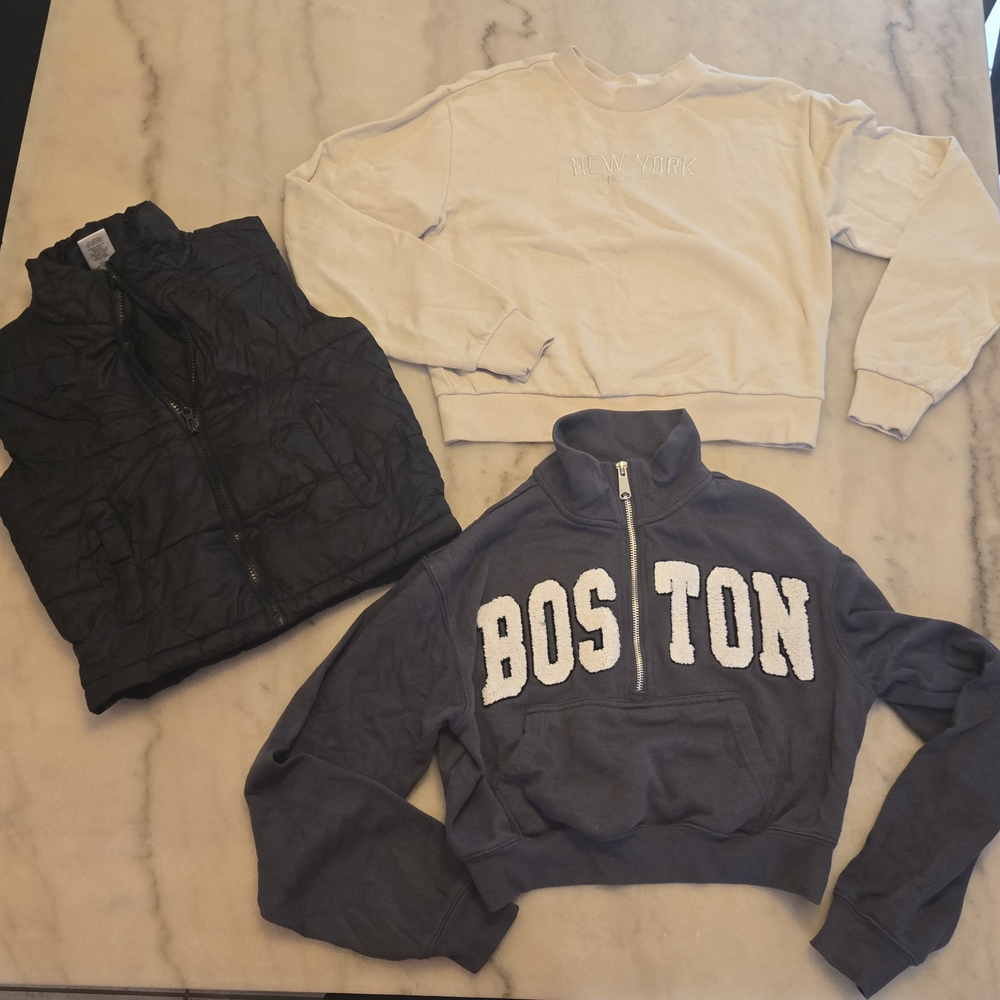 Boston Cropped Sweatshirt and Black Vest Set